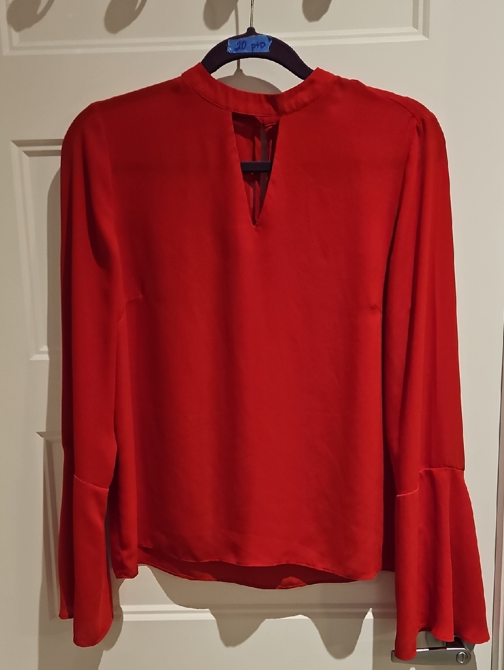 Violet & Claire Vibrant Red Keyhole Bell-Sleeve Blouse